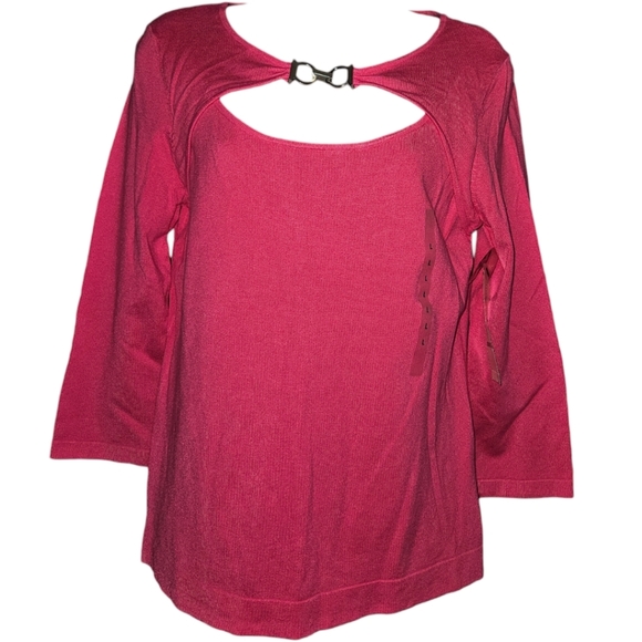 NWT Nine West Separates Chain Link Attached Cardigan 3/4 Length Sleeve Top - Picture 1 of 3